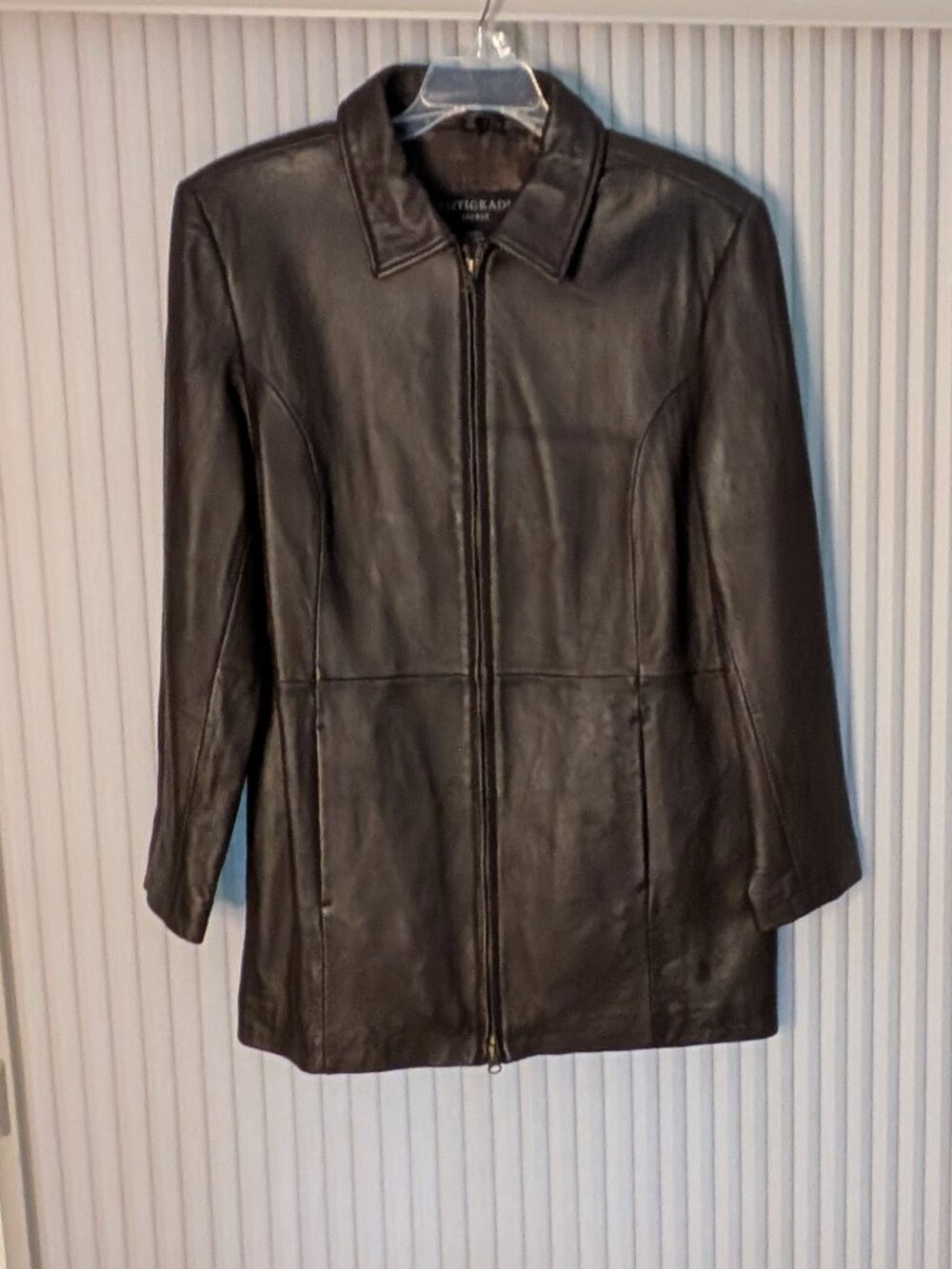 Women's Brown Leather Jacket Car Coat Size Small Centrigrade Removable Collar